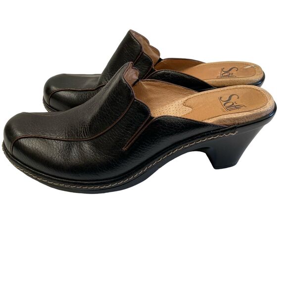 SOFFT Black Leather Slip-On Mule Clog Size 6.5 - Picture 5 of 8